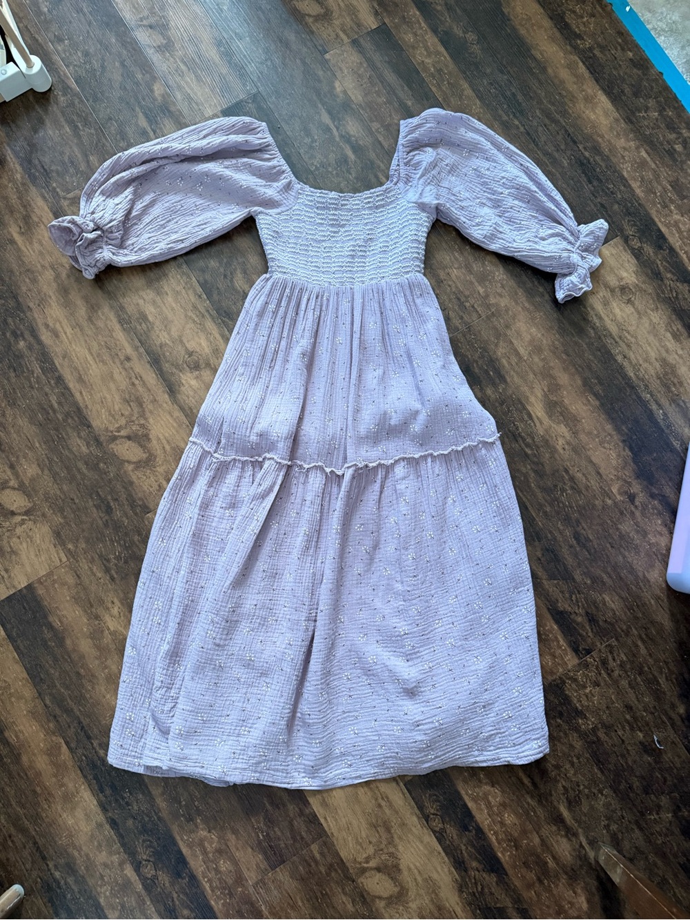 Pink Lily Lavender Puff Sleeve Smocked Midi Dress